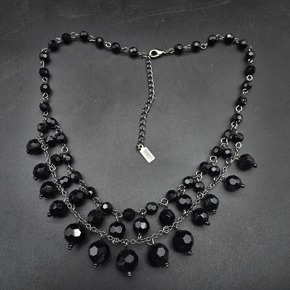 1928 Brand Black Beaded Layered Necklace Victorian Revival